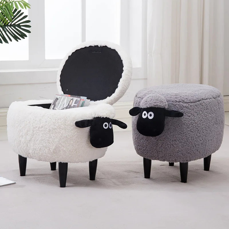 Solid Wood Creative Sheep Storage Stool