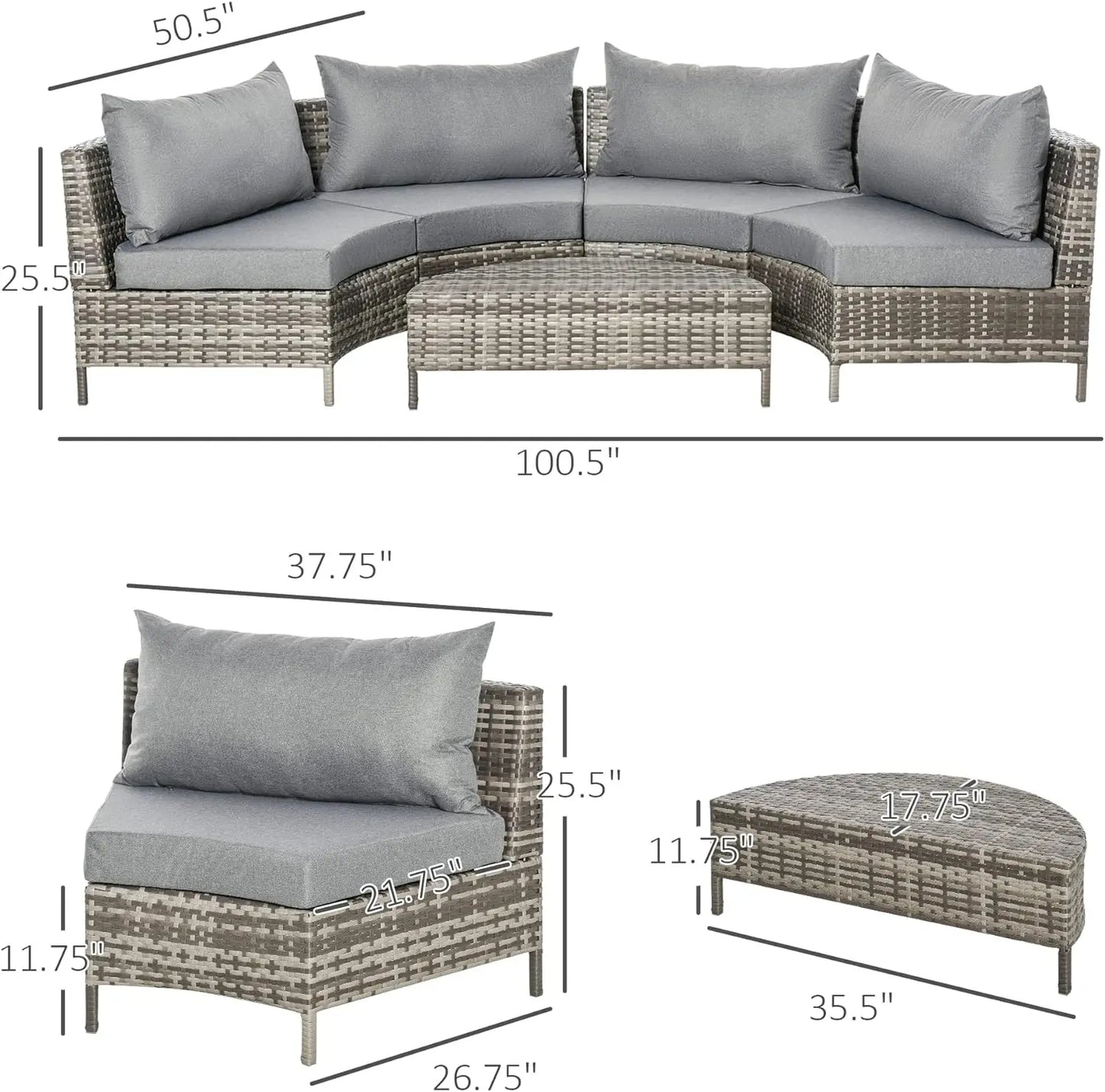 5-Piece Half-Moon Outdoor Sectional Sofa