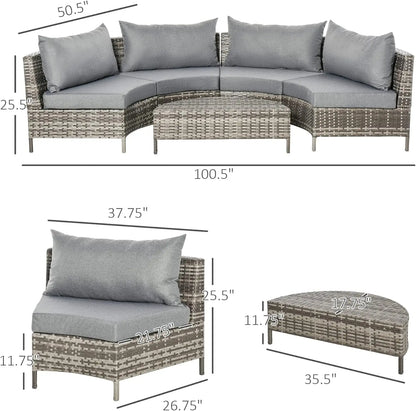 5-Piece Half-Moon Outdoor Sectional Sofa