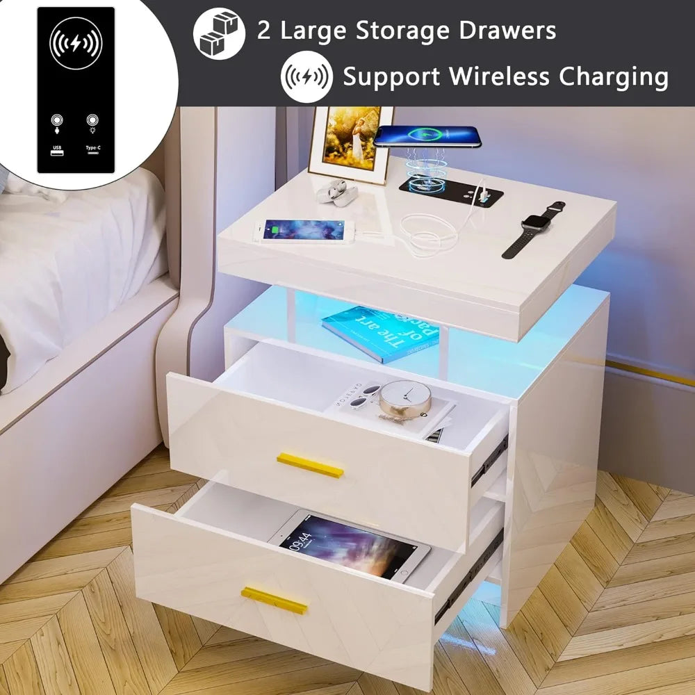 LED Nightstand With Wireless Charging Station