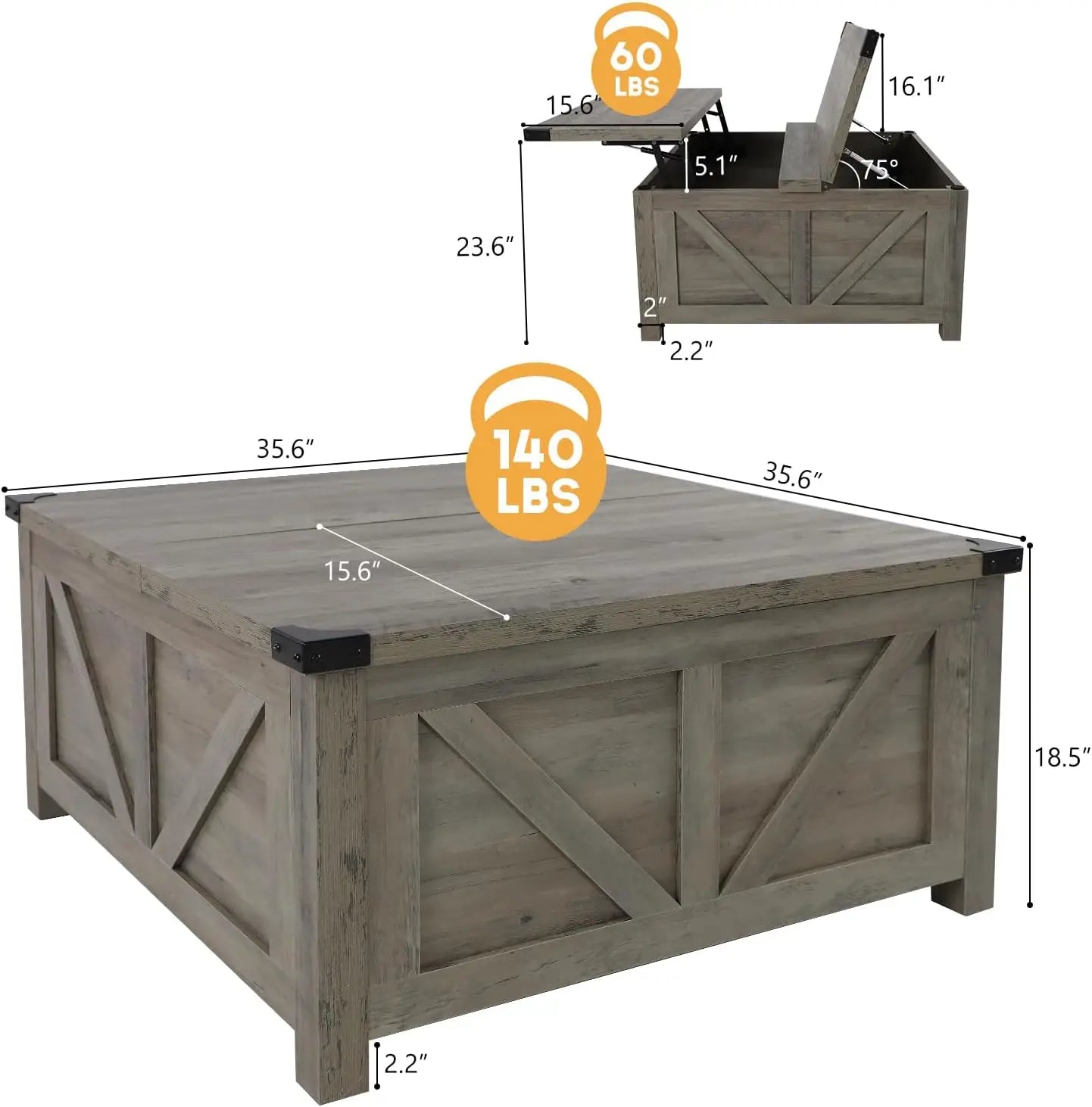 Farmhouse Lift Top Coffee Table with Storage