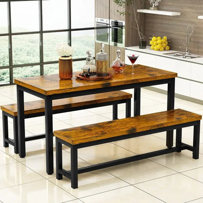 Restaurant dining table set, kitchen set with 2 benches