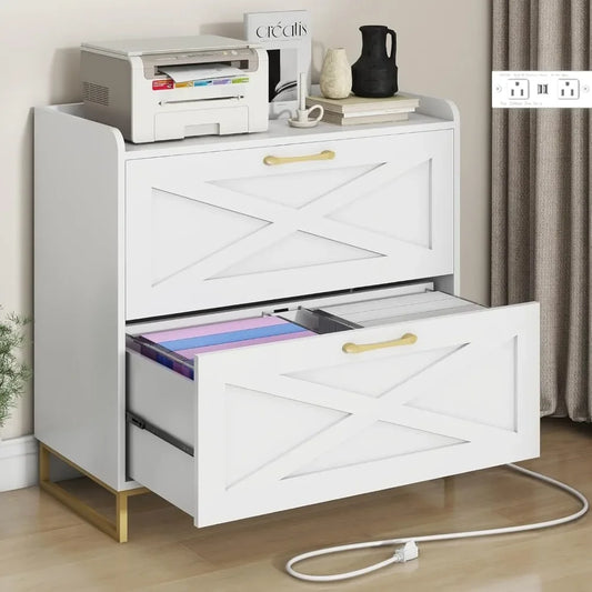 2 Drawers Lateral File Cabinet with Charging Station