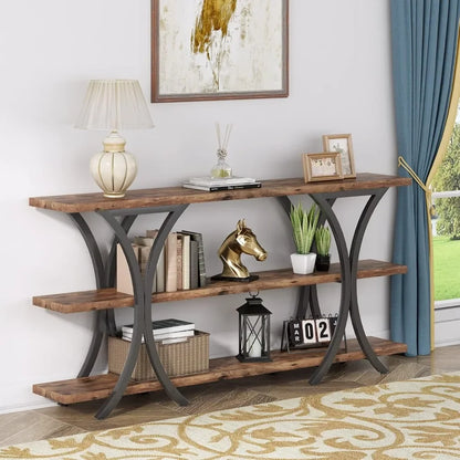 Entry Table with 3 Tier Storage Shelves