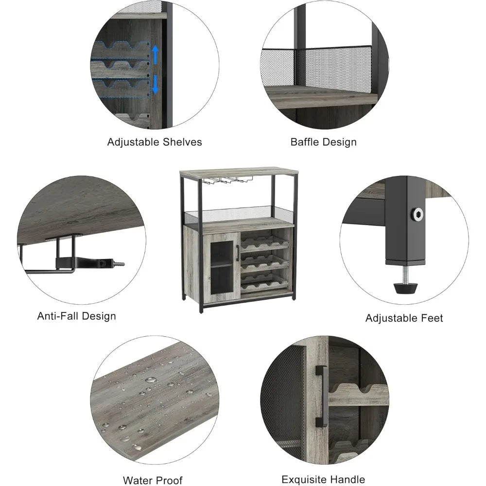 Wine Bar Rack Cabinet with Detachable Wine Rack