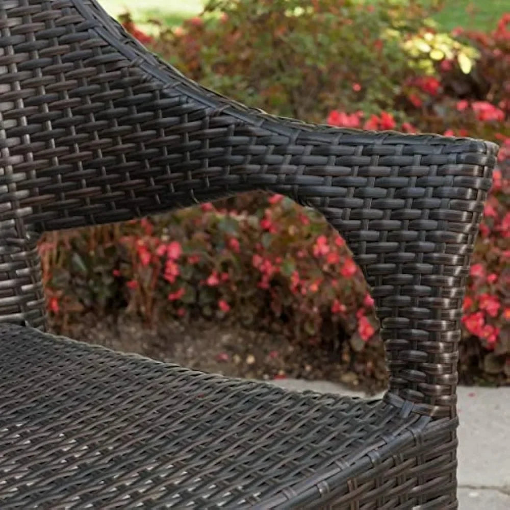 Acacia Wood Dining Set With Wicker Stacking Chairs
