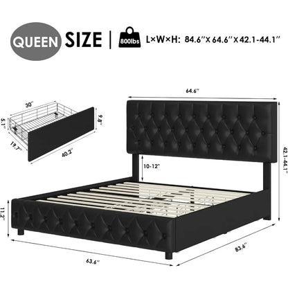 Bed frame, with 4 Storage Drawers