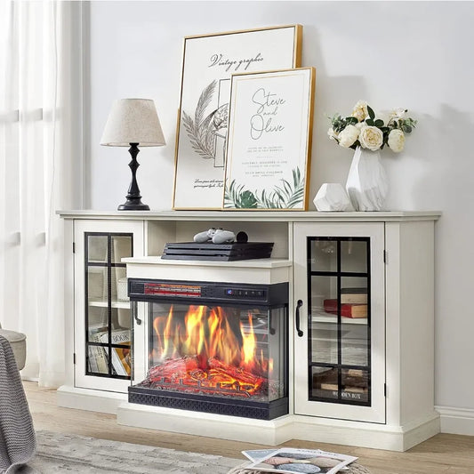 3-sided glass fireplace TV cabinet