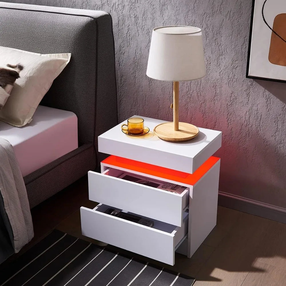 Side Bed Table With LED Light Bedside Tables