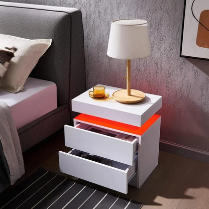 Side Bed Table With LED Light Bedside Tables