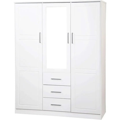 Cosmo Solid Wood 3-door Wardrobe with Mirror and 3 Drawers