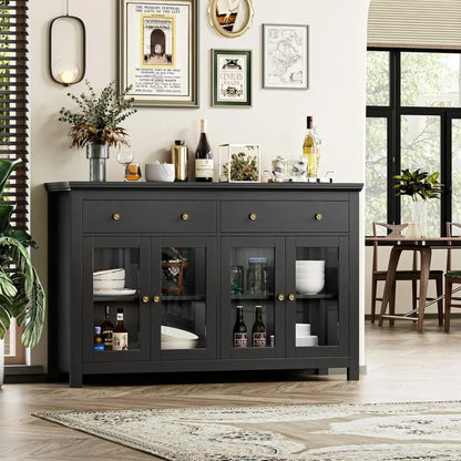 Sideboard Buffet Cabinet with Storage with 2 Drawers and 4 Glass Doors