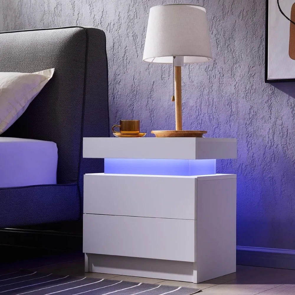 Side Bed Table With LED Light Bedside Tables