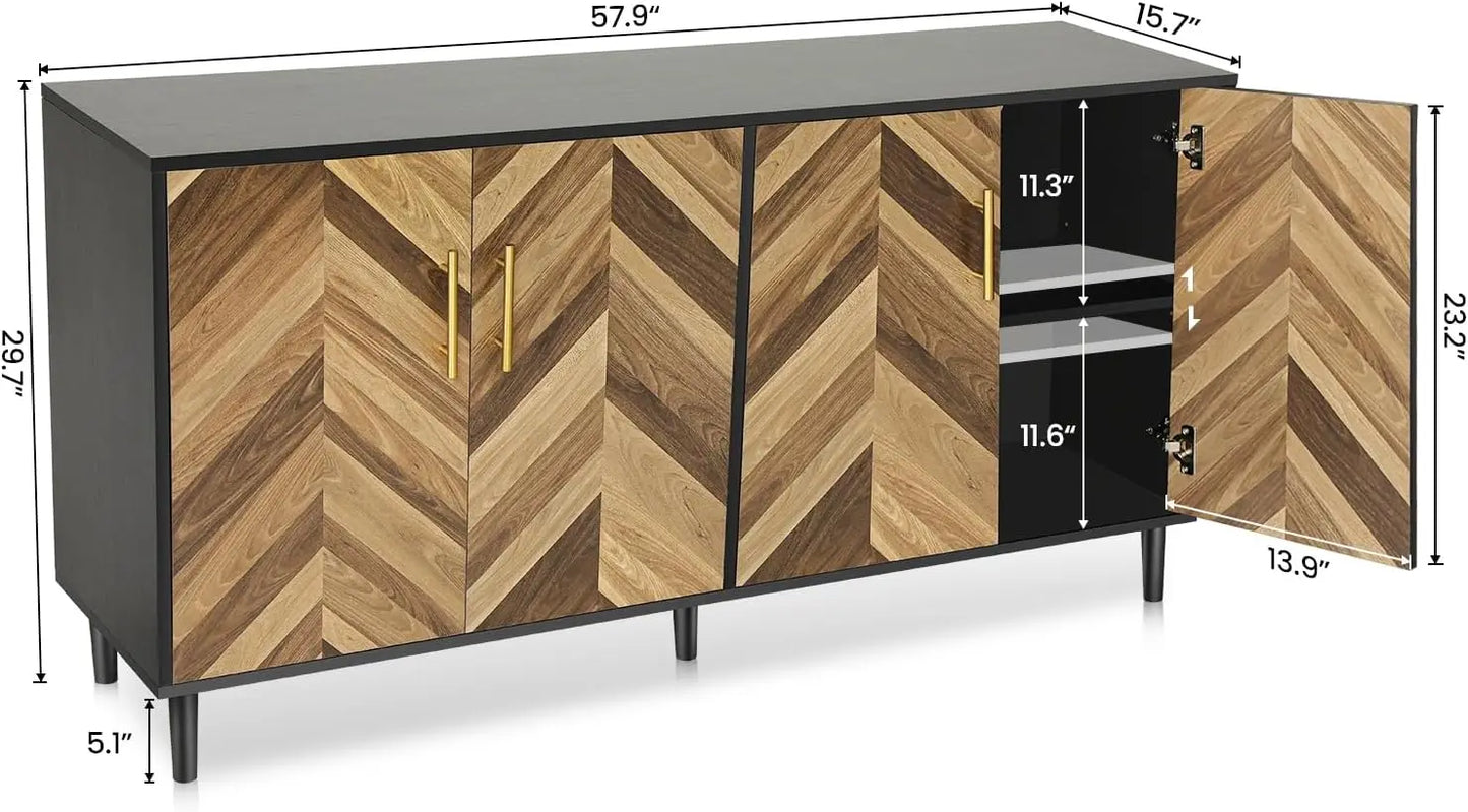 Modern Sideboard Buffet Cabinet with 4 Doors