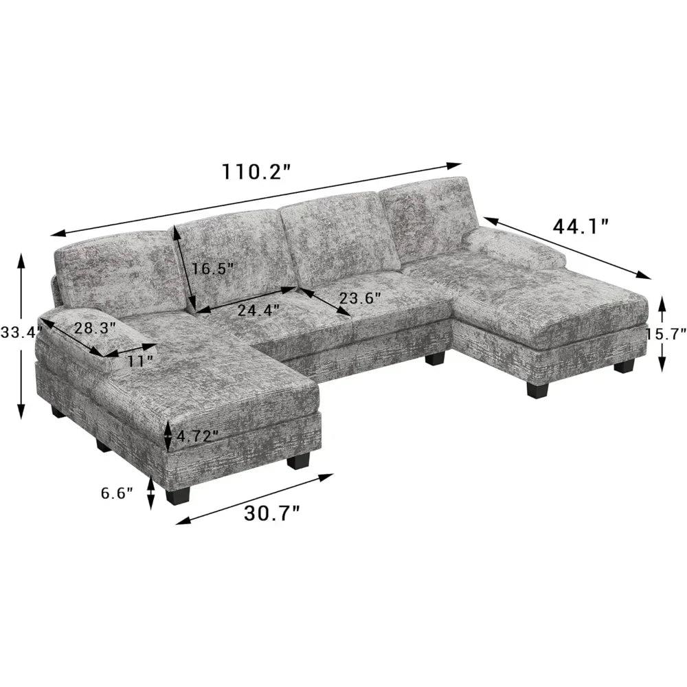 Grey Couch Convertible Sectional Sofa Couch,4 Seat Sofa