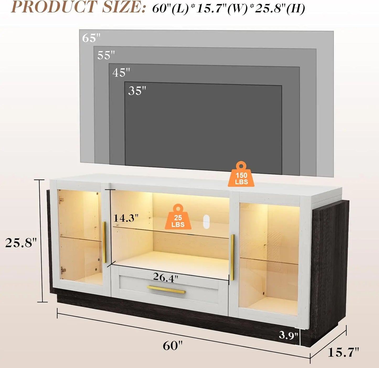 TV Stand with LED Lights with  Storage