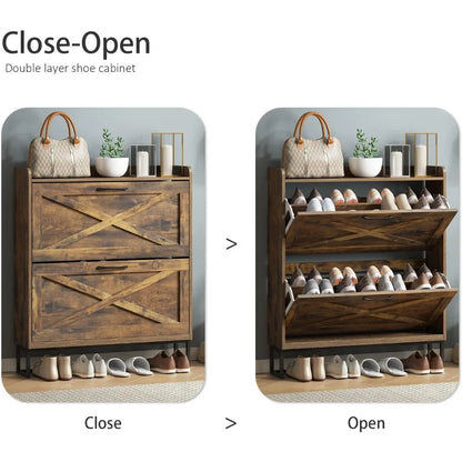 Shoe Storage Cabinet with 2 Flip Drawers