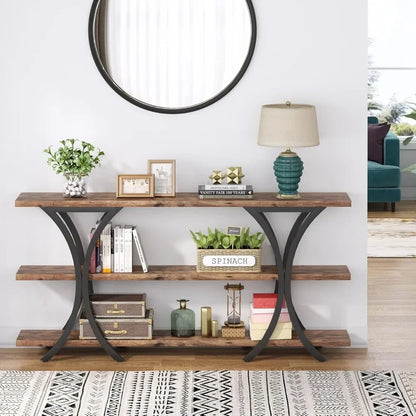 Entry Table with 3 Tier Storage Shelves