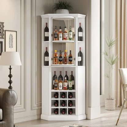 Corner Wine Cabinet with Rotating Glass Wine Rack