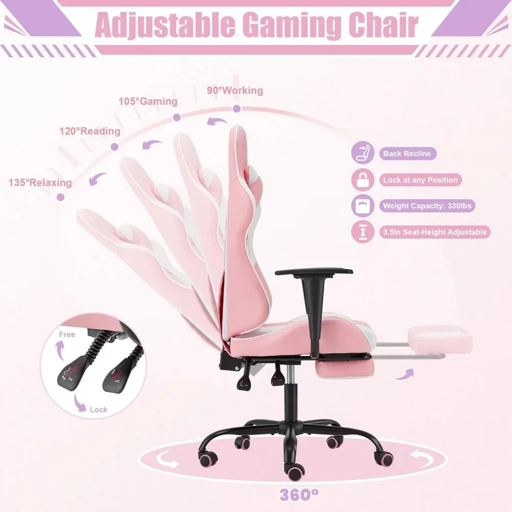 Pink Office Desk and Chair with Massager