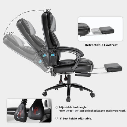 Massage Office Chair with Foot Rest 6 Points Vibration and Heat