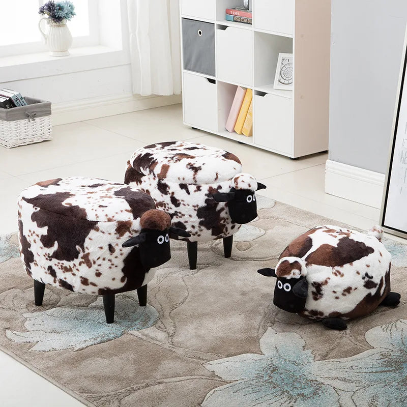 Solid Wood Creative Sheep Storage Stool