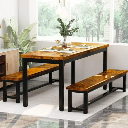 Restaurant dining table set, kitchen set with 2 benches