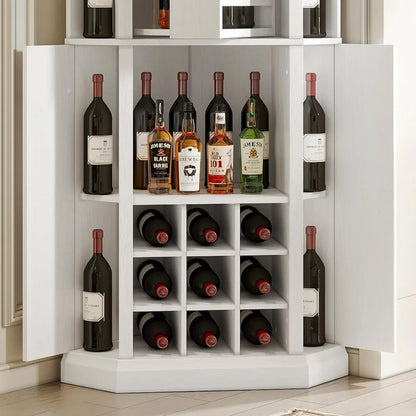 Corner Wine Cabinet with Rotating Glass Wine Rack