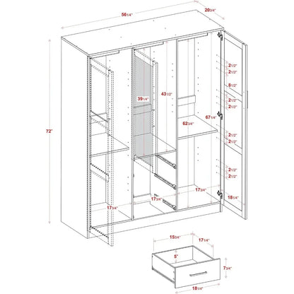 Cosmo Solid Wood 3-door Wardrobe with Mirror and 3 Drawers