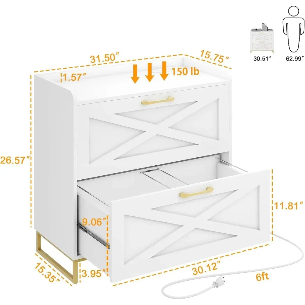 2 Drawers Lateral File Cabinet with Charging Station