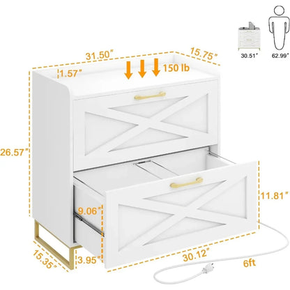 2 Drawers Lateral File Cabinet with Charging Station