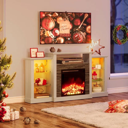 Fireplace TV Stand with LED Lights and Power Outlets,