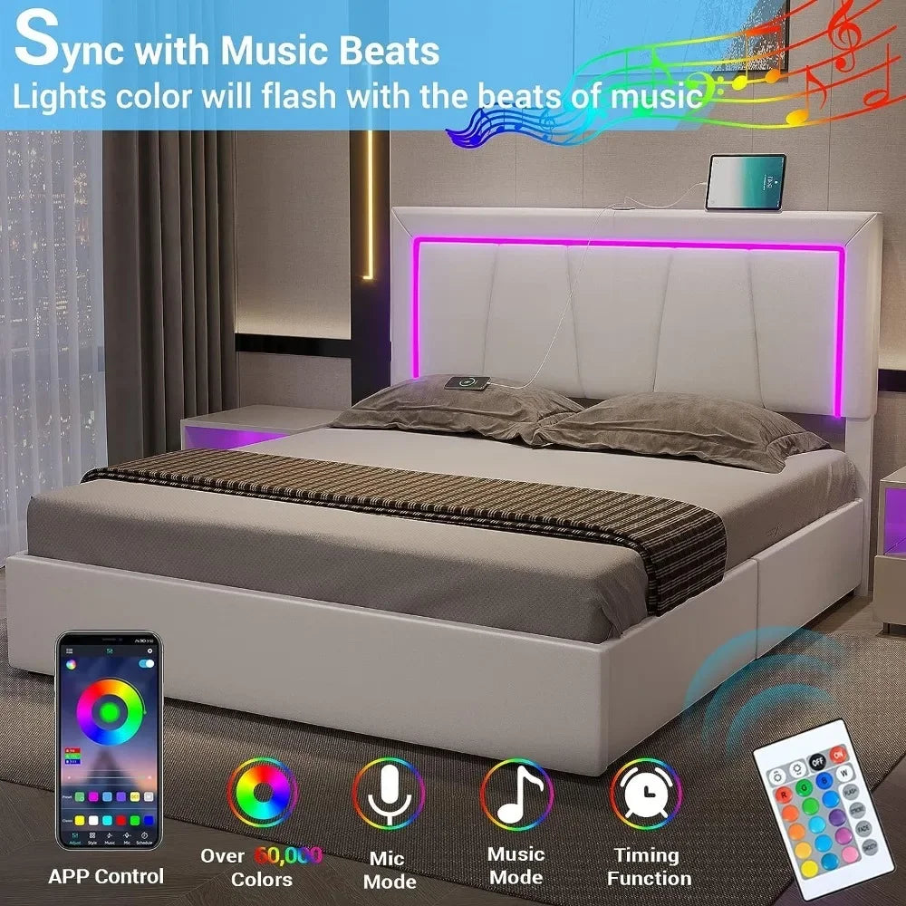 LED Bed Frame, with Storage Drawer and USB Port