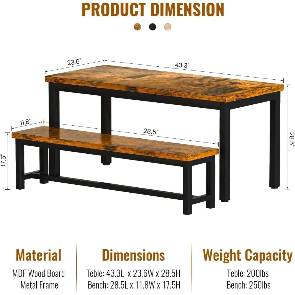 Restaurant dining table set, kitchen set with 2 benches