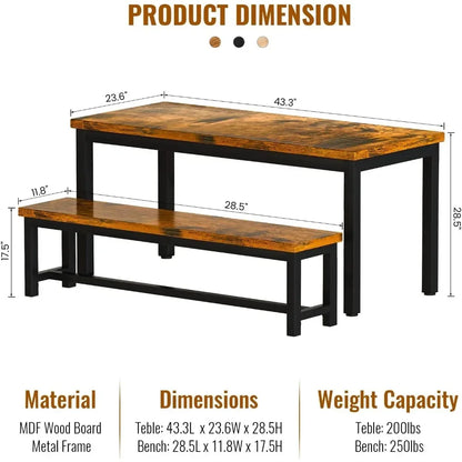 Restaurant dining table set, kitchen set with 2 benches